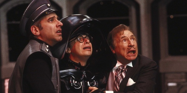 Dark Helmet, Colonel Sandurz, and President Skroob looking up in awe
